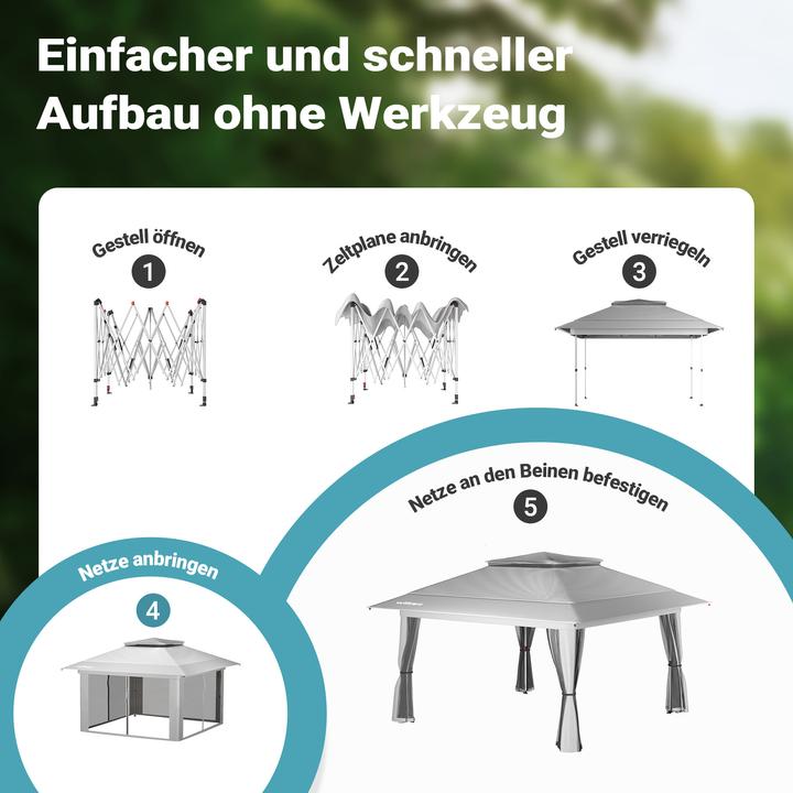 Image du produit Wiltec Faltpavillon Moskitonetz 4x4m hellgrau Gartenpavillon Partyzelt Pavillion (392 cm, 392 cm)