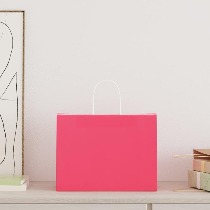 Image du produit VidaXL Sacs en papier kraft 50 pcs. avec anse rose 32x17x25 cm Sac en papier (Coffret cadeau, 50 x)