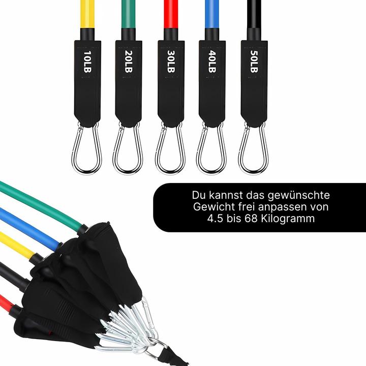 Produktbild Hermex 11-tlg. Set Resistance-Band Fitnessband Trainingsband Widerstandsband (1.34 m, Stark, Extra Stark, Mittel, Leicht)
