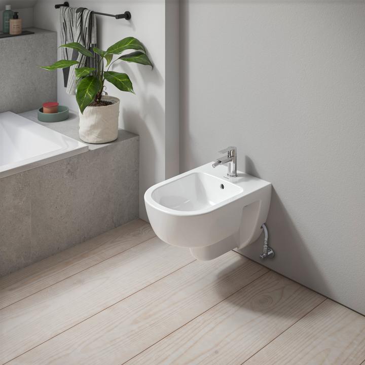 Actual product image Duravit D-Code wall-mounted bidet, with tap hole, with overflow, 370x540x340mm, white high gloss