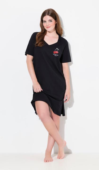 Image du produit Ulla Popken T-shirt long motif coeurs, col en V et manches courtes (42, 44)