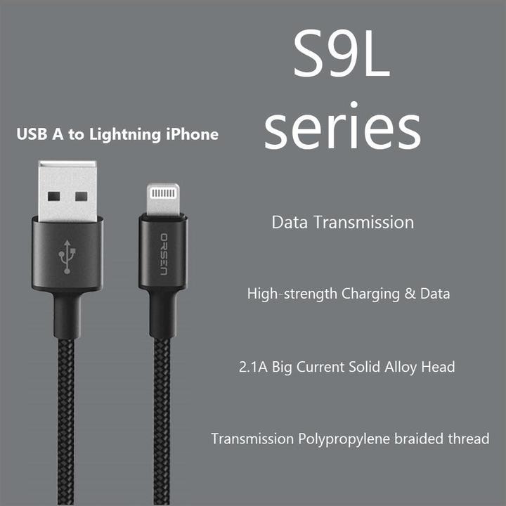 Actual product image Orsen S9L USB A and Lightning 2.1A 1m black (1 m)