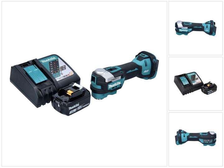 1x Makita DTM 52 cordless multifunction tool, 1x Makita BL 1830 B 18 V 3.0 Ah battery, 1x Makita DC 18 RC battery charger 18 V