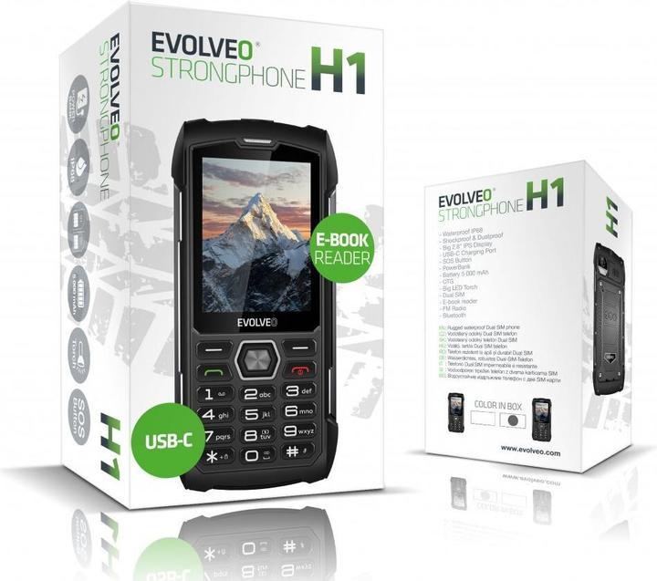 Produktbild Evolveo StrongPhone H1, 2,8" vodotěsný odolný/2xSIM/2px/micro SDHC/5000mAh/černá-stříbrná (2.80", 2 Mpx)