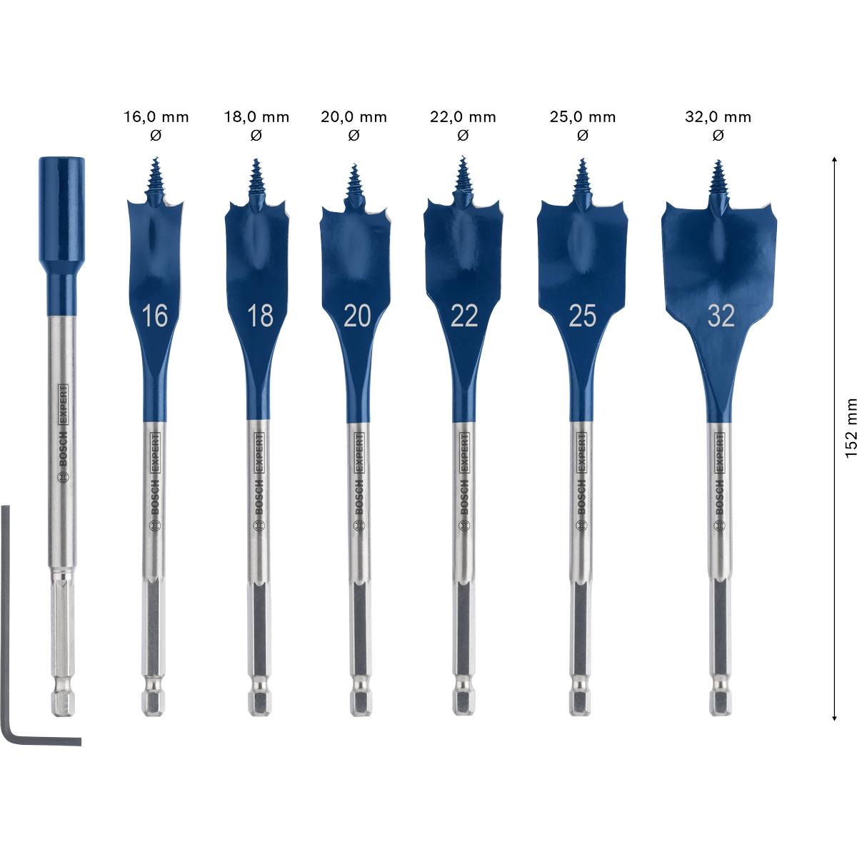 Bosch Professional Zubehör, Punta da trapano, EXPERT Self Cut Speed HEX Flachfräsbohrer-Set, 16/18/20/22/25/32 mm, 7-tlg. (16 mm, 18 mm, 20 mm, 22 mm,