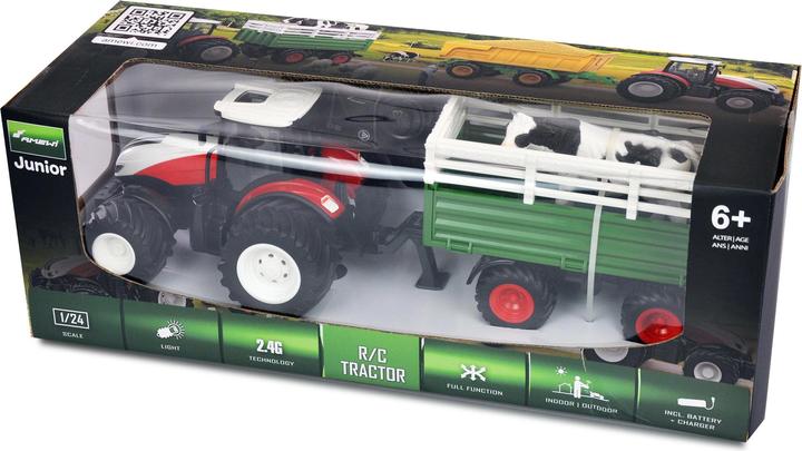 Immagine prodotto Amewi Trattore Rc Con Carro Bestiame, Suoni E Luci, 1:24 Rtr (RTR pronto all'uso)
