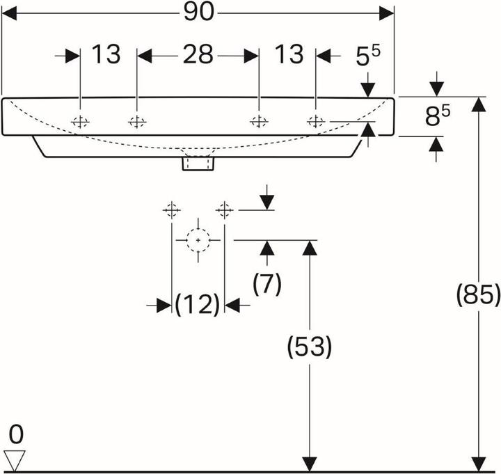 Produktbild Geberit Washbasin, Smyle Square, 90x48 cm (480 mm, 900 mm)