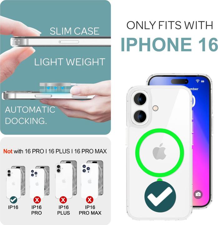 Immagine prodotto Nalia Custodia rigida trasparente, l'anello MagSafe si illumina al buio (Apple iPhone 16)