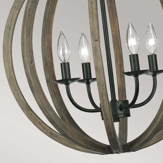 Actual product image Elstead Lighting Allier pendant light E14 4-fold weather oak wood, antique wrought iron (E14)