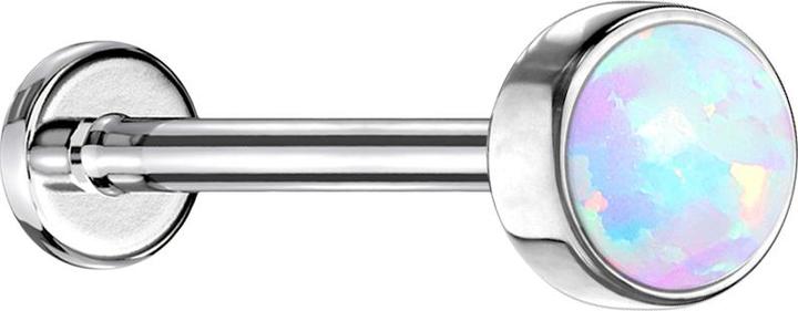 Actual product image Star Piercing Micro Threadless Labret silver cylinder flat with opal white (without brass, Surgical steel 316L)