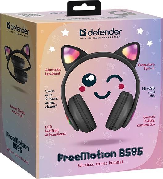 Actual product image Defender słuchawki Bluetooth Freemotion B585 Led czarny/black (63586) (21 h, Wireless)