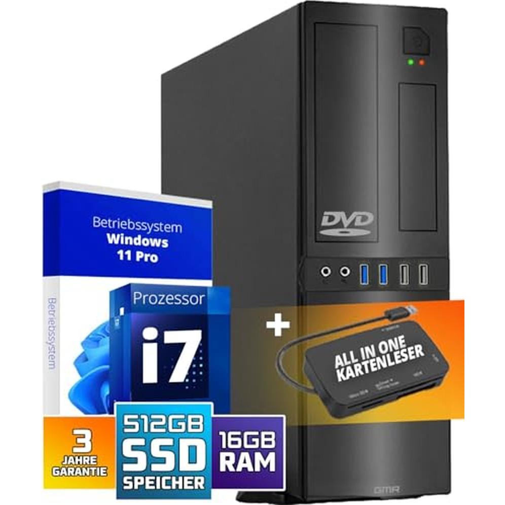GMR Ultra Slim i7 Office PC, 16 GB RAM, 512 GB SSD, DVD±RW, USB 3, Windows 11 Prof, WLAN Bluetooth (16 GB, 512 GB) (57489249)