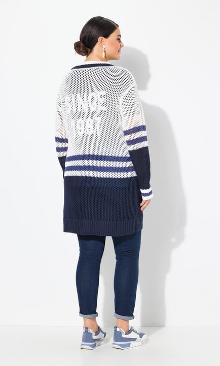 Produktbild Ulla Popken Long-Strickjacke, Streifen, V-Ausschnitt, Langarm (46, 48)