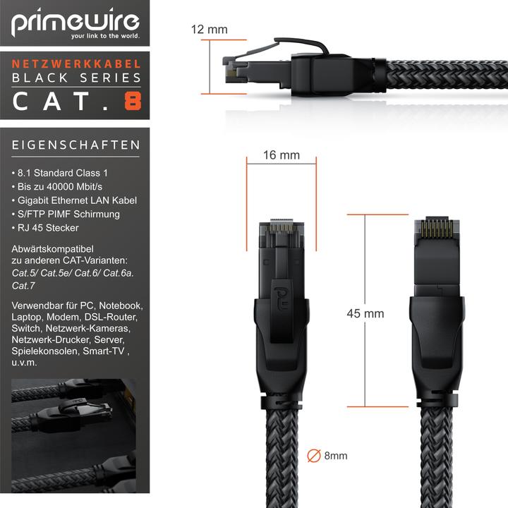 Actual product image Primewire Network cable CAT.8, RJ-45, Ethernet, patch cable CAT 8, Gigabit Ethernet 40 Gbit/s S/FTP LAN cable (S/FTP, CAT8.1, 10 m)