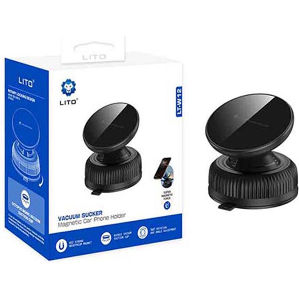 Lito - Car Holder (LT-W12) - for Dashboard, Magnetic, Vacuum Sucker, Steady - Black, Supporto per smartphone, Nero