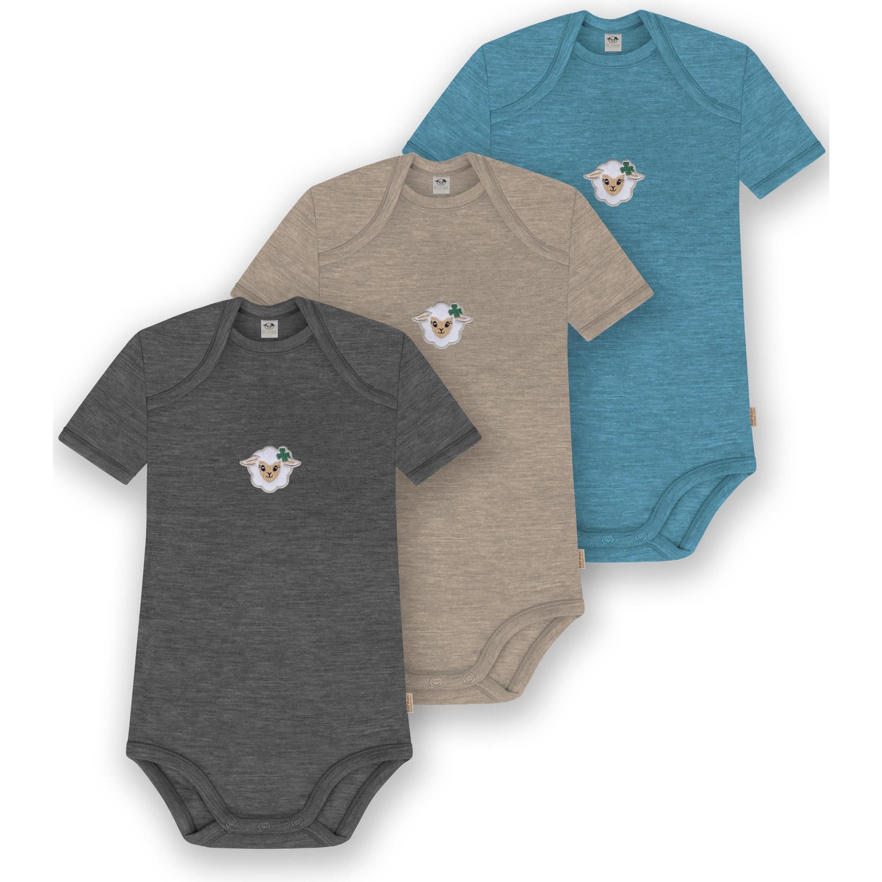 Normani, Herren, Body, 3er Set Baby Merino Body Kurzarm „Tauranga" - 9299, Blau, (74)