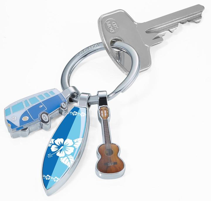 Actual product image Troika SURFMATE T1 Porte-clés 3 breloques: bus VW, planche surf, guitare, gris brillant/multicolore