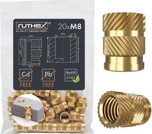 Ruthex M8 Gewindeeinsatz - 20 Stück RX-M8x12.7 Gewindebuchsen aus Messing (M8)