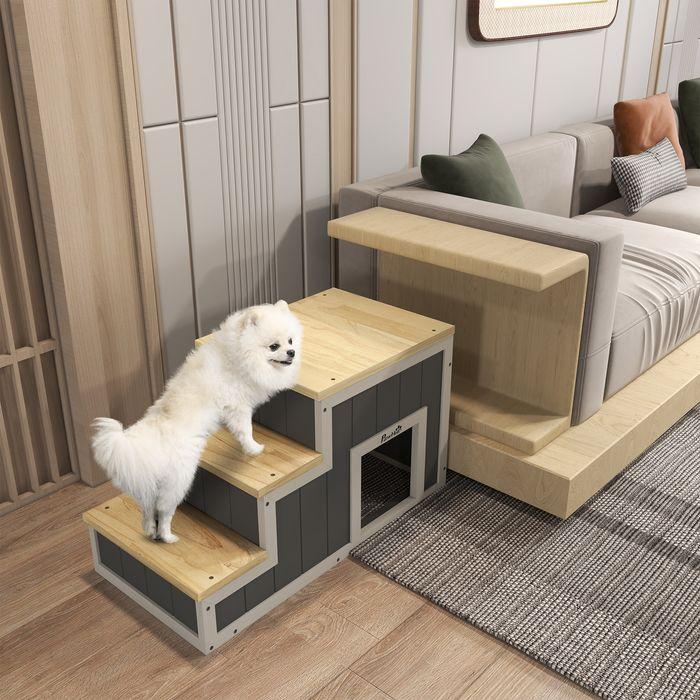 Immagine prodotto Swisshandel24 Scala per cani 2 in 1, scala per gatti con grotta, scala per animali domestici con 3 gradini, rampa (Gatto, Cane, Riflettori, Pieghevole)