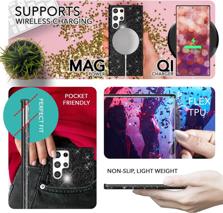 Produktbild Nalia Glitzer Silikon Hülle mit 2x Displayschutz (Samsung Galaxy S23 Ultra)