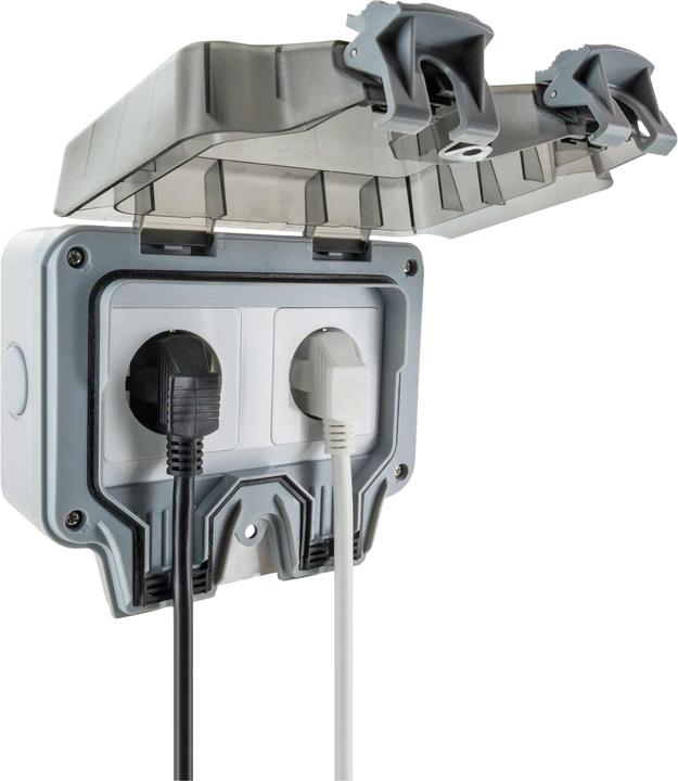 Actual product image Schwaiger Outdoor socket outlet IP66 2-gang Schuko flush-mounted socket outlet
