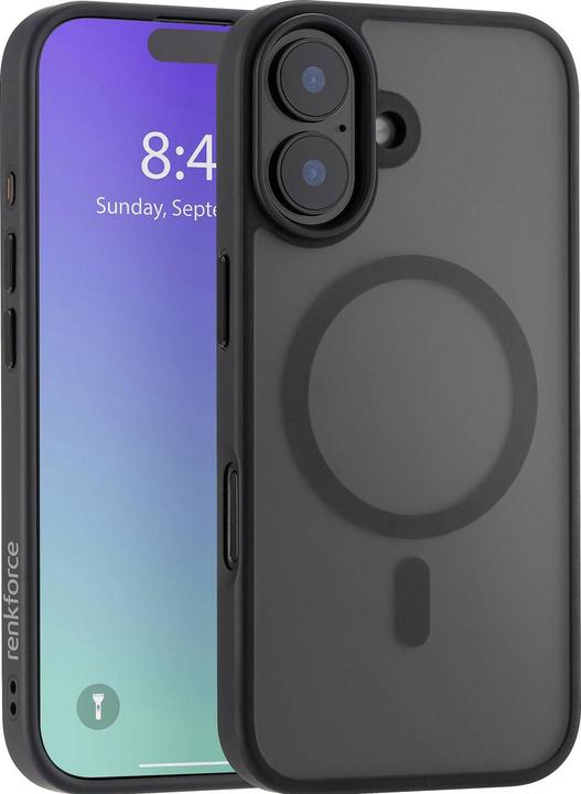 Actual product image Renkforce RF-6676268 Backcover Apple iPhone 16 Black, Transparent Inductive L (Apple iPhone 16)