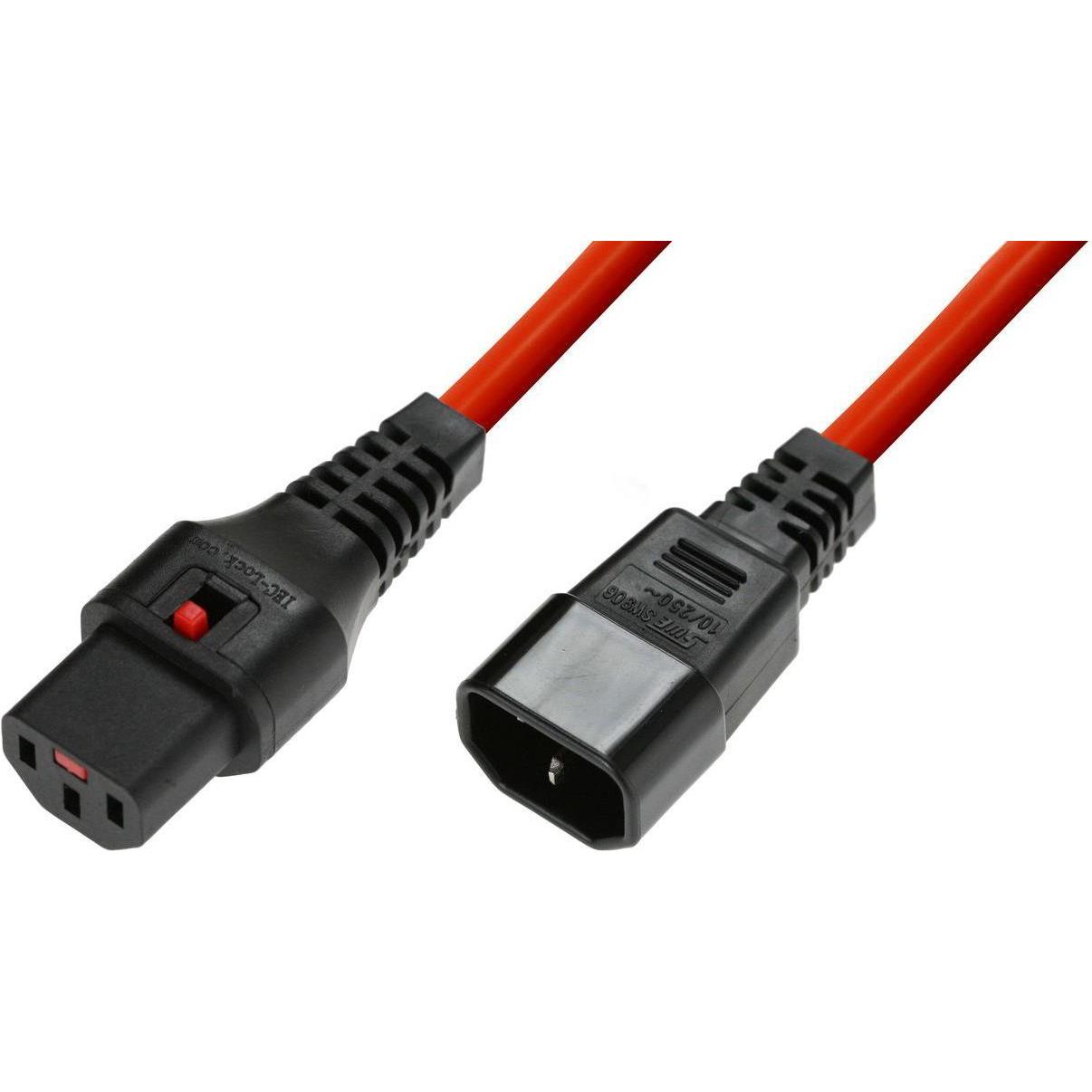 MicroConnect IEC Lock C13 to C14, 1m, Red (1 m), Stromkabel