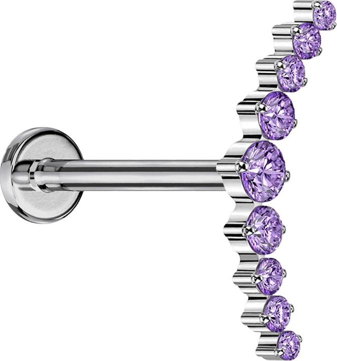 Produktbild Star Piercing Micro Threadless Labret silber gebogen silber neun runde Kristalle violett (ohne Messing, Titan)