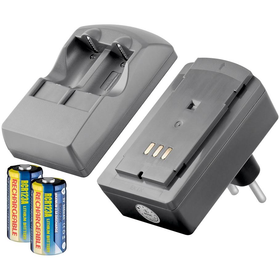 Goobay Fotobatterie-Steckerladegerät (1 Stk., CR123A, 1000 mAh, Ladegerät inkl. Akku), Akku Ladegerät