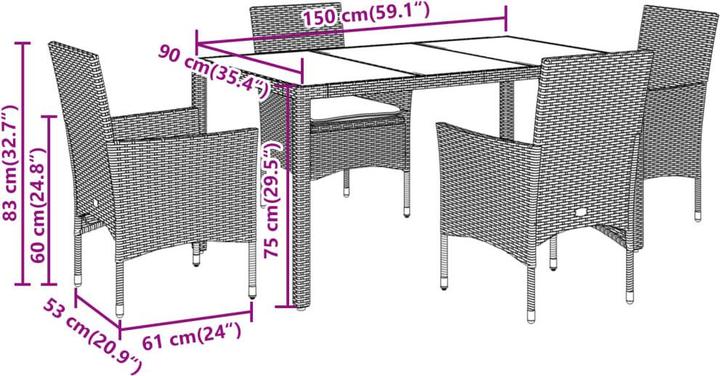 Produktbild vidaXL Garten Essgruppe (150 x 90 x 75 cm)