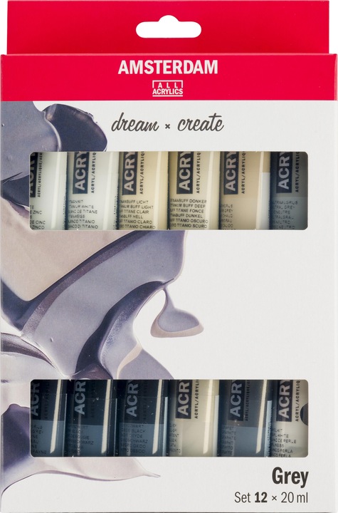 Produktbild Amsterdam Acrylfarbe Greys 12 Tuben à 20 ml (Grau, 20 ml)