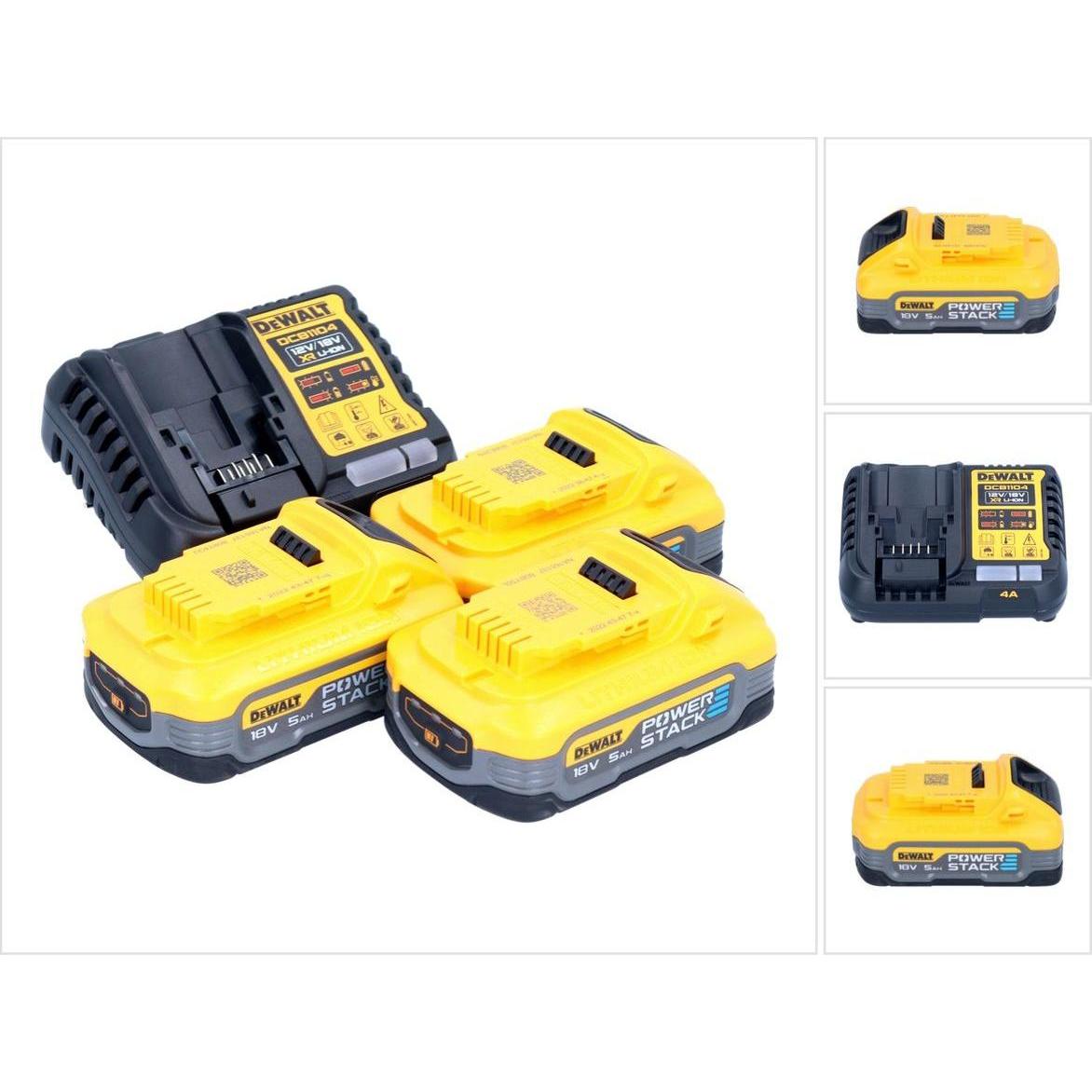 DeWalt, Werkzeugakku + Ladegerät, DCB 1104 H3 Akku Starter Set 12 V / 18 V 3x Powerstack Akku 5,0 Ah + DCB 1104 Ladegerä...