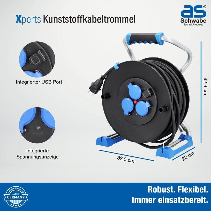 Image du produit As - Schwabe Enrouleur de câble en plastique avec USB (50 m, 1.50 mm²² mm)