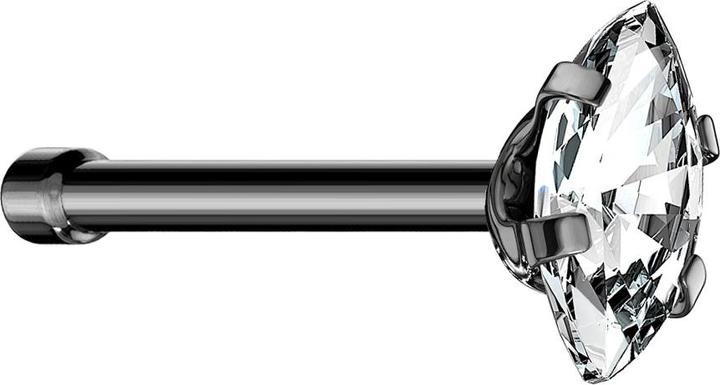 Produktbild Star Piercing Nasenstecker gerade schwarz Oval Kristall silber gefasst (ohne Messing, Chirurgenstahl 316L)