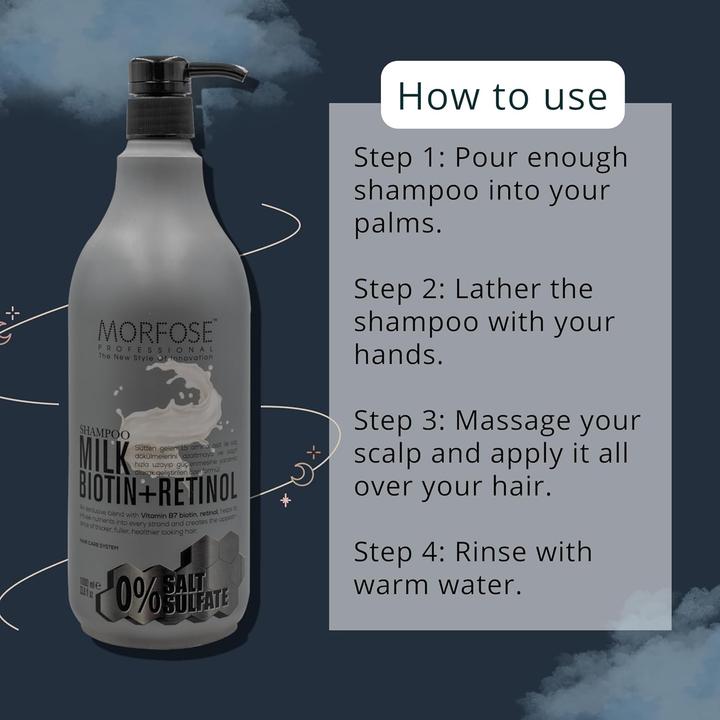 Produktbild Morfose Milk Biotin + Retinol Shampoo 1000ml (1000 ml, Flüssiges Shampoo)