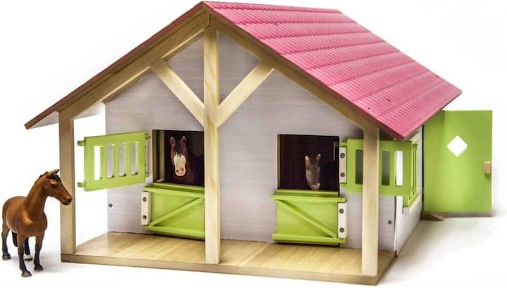 Productafbeelding Kids Globe Farming Paardenstal Roze met 2 boxen en opbergruimte