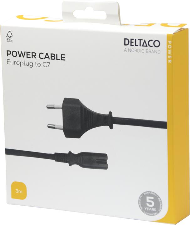 Actual product image Deltaco Power cable CEE 7/16 - C7, 3m - Black (3 m)