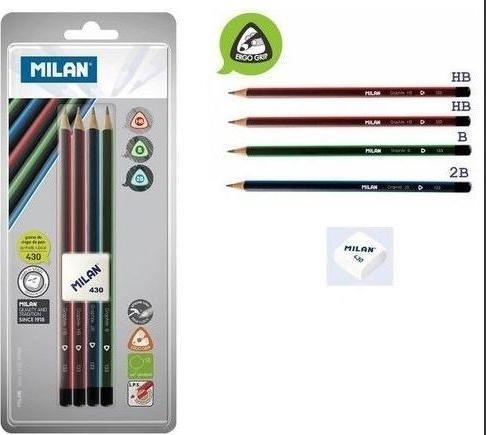 Triangular pencils 4 pcs + eraser 430 blister (4 x)