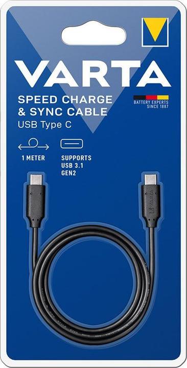 Actual product image Varta Speed Charge & Sync Cable USB Type C to USB Type C (2 m, USB 3.1, 100 W)