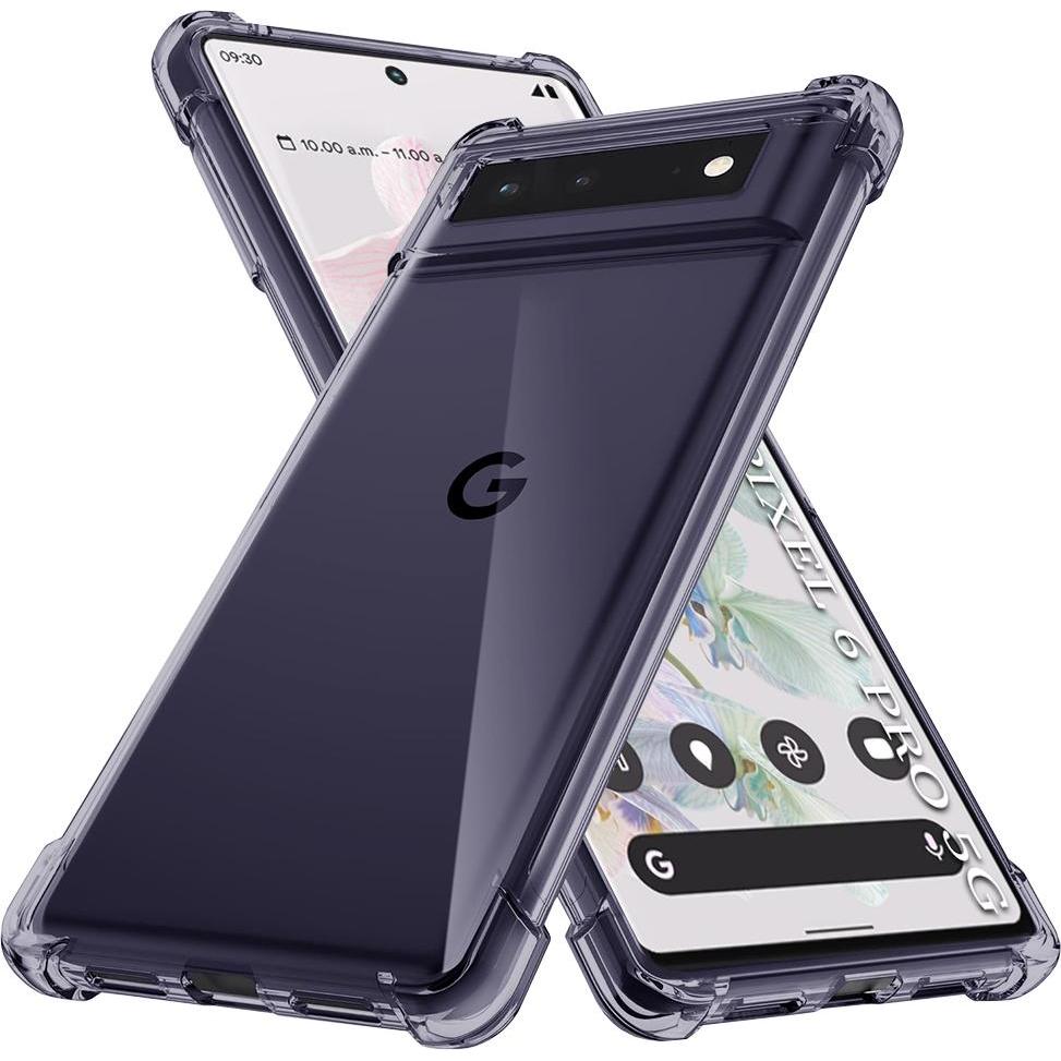 Techsuit - Shockproof Clear Silicone - Google Pixel 6 Pro - Smoke Black (Google Pixel 6 Pro), Cover smartphone, Trasparente, Nero