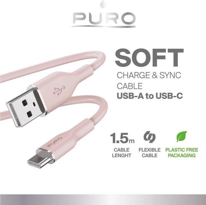 Produktbild Puro ICON Soft Cable – Kabel USB-A do USB-C 1.5 m (Dusty Pink) (1.50 m, USB 3.2 Gen 1)