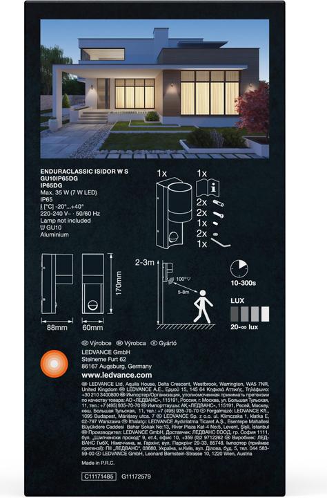 Produktbild Ledvance Endura Classic IP65 GU10 Isidor Wall Sensor Dark Gray (GU10, IP65)