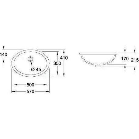 Thumbnail - Villeroy & Boch, Waschbecken, V&B Unterbauwaschtisch EVANA 500x350mm, mit ÜL we (350 mm, 500 mm)