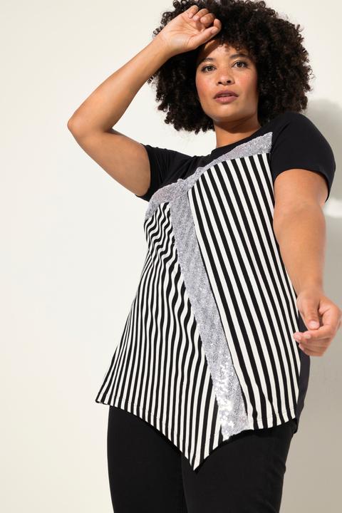 Produktbild Miamoda T-Shirt, Classic Fit, Streifen, Pailleten, Zipfelsaum (48)