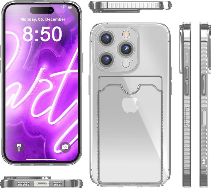 Immagine prodotto Nalia Portacarte trasparente in silicone trasparente al neon (Apple iPhone 16 Pro Max)