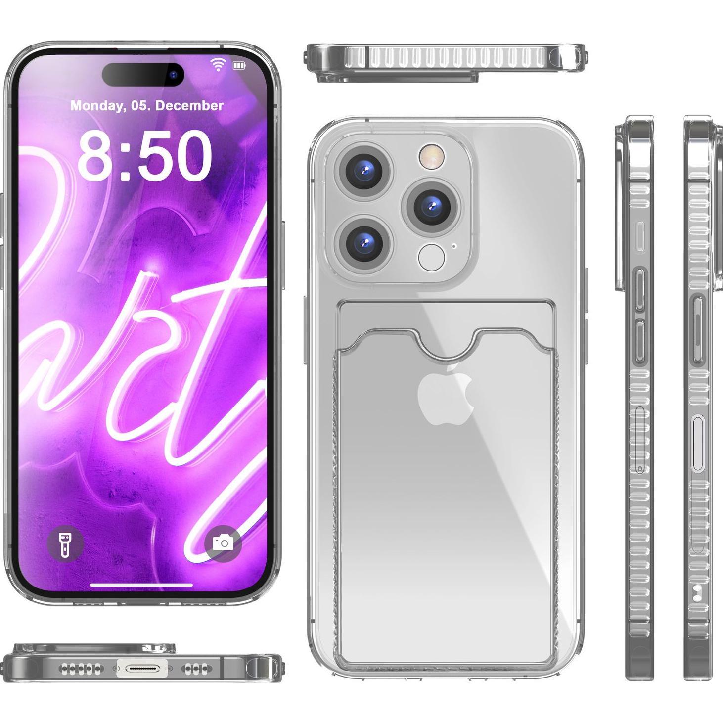 Thumbnail - Nalia Klar Transparente Neon Silikon Hülle Kartenhalter (Apple iPhone 16 Pro), Smartphone Hülle, Grau