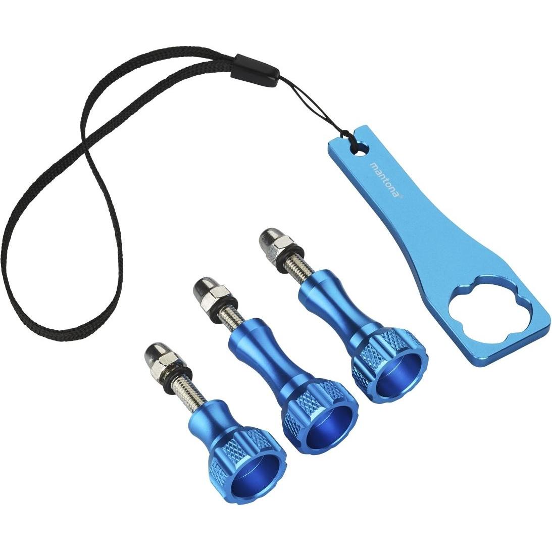 mantona GoPro Schraubenset + Schlüssel Alu blau (GoPro HERO8 Black), Action Cam Zubehör, Blau
