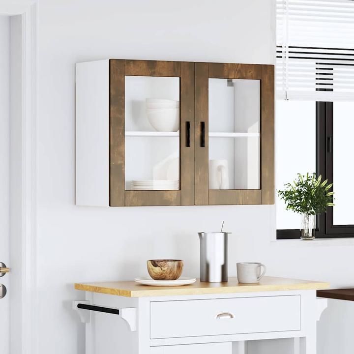 Produktbild VidaXL Küchen-Hängeschrank mit Glastür Porto Räuchereiche Wandschrank Küche (80 x 31 x 60 cm)