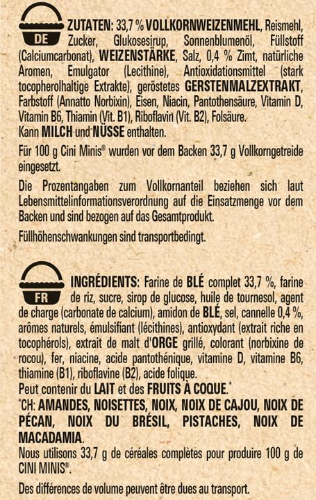 Nährwerte und Zutaten Cini Minis Cerealien (375 g)