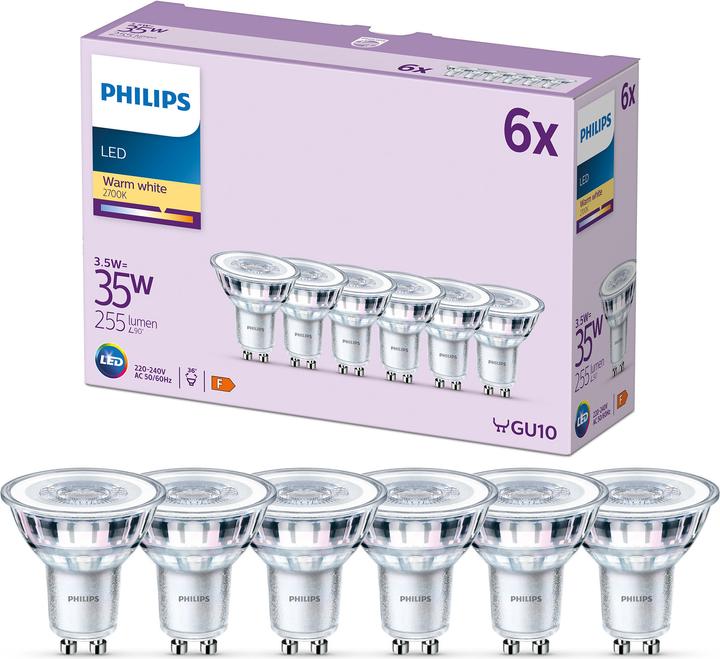 Produktbild Philips LED Classic (GU10, 3.50 W, 255 lm, 6 x, F)